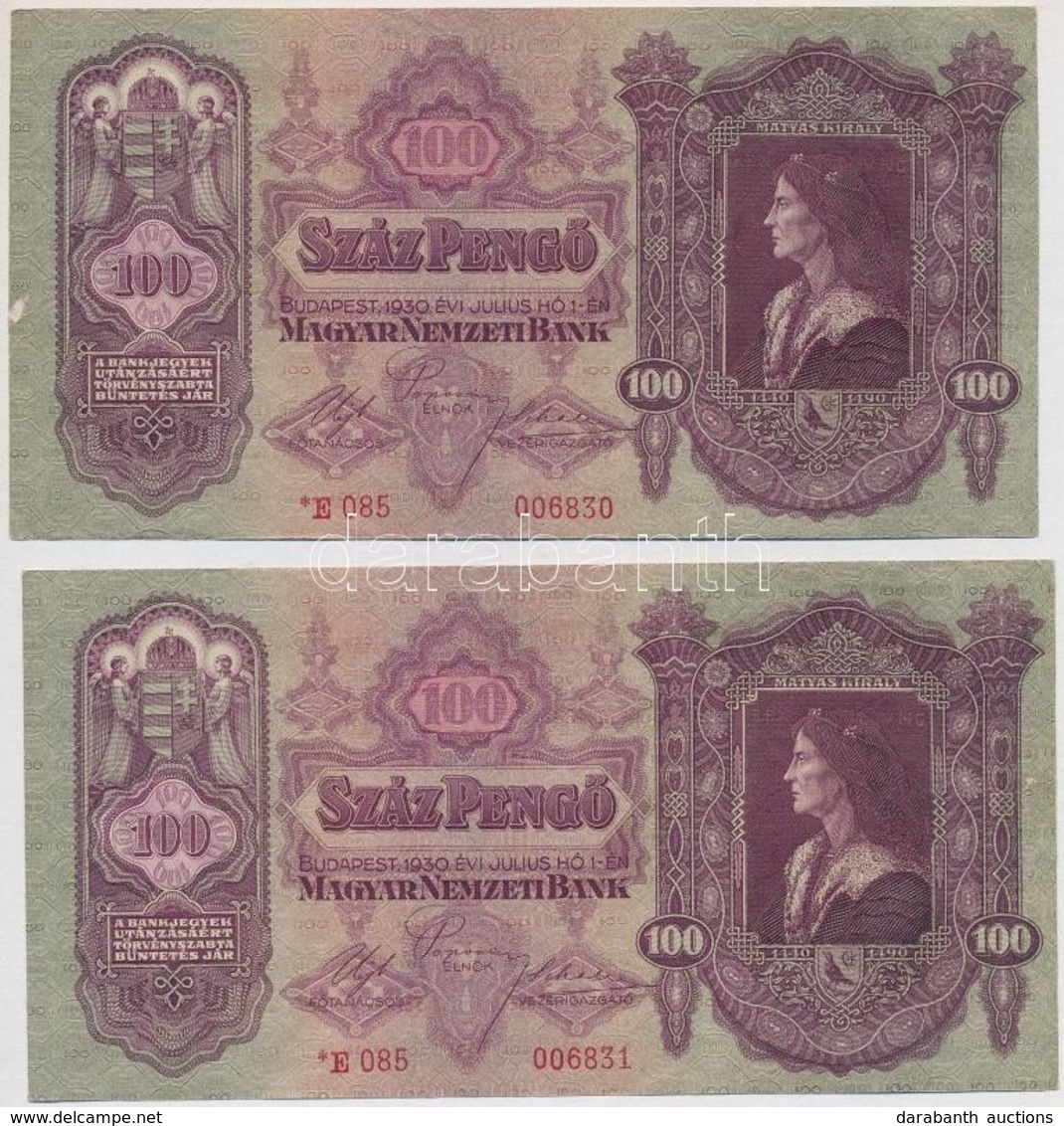 1930. 100P (2x) Sorszámkövetők, Csillagos Sorszám T:II - Non Classés