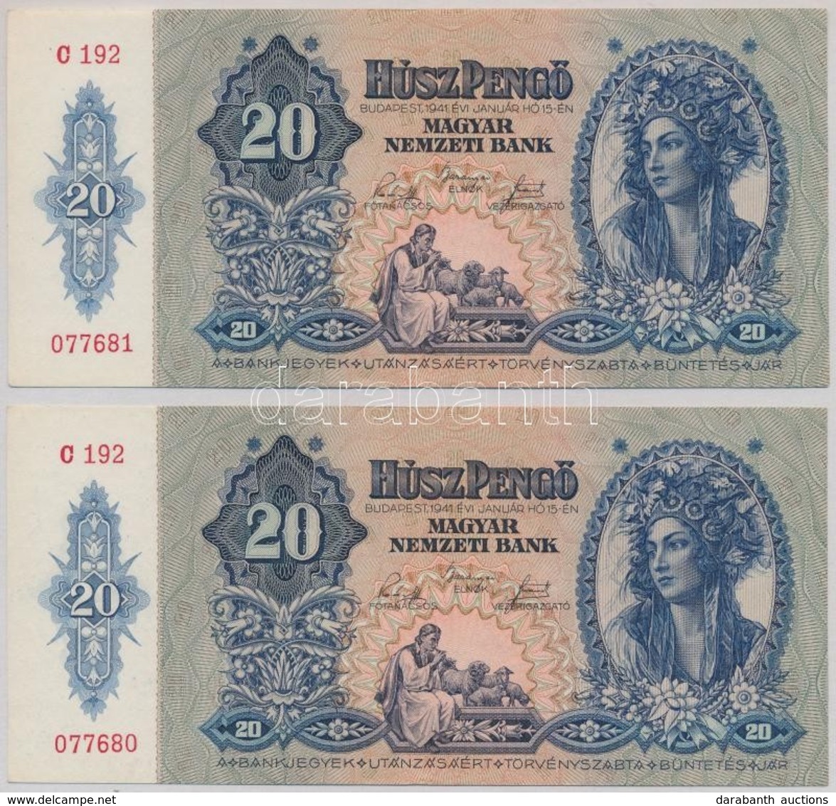 1941. 20P (2x) Sorszámkövetők T:II - Non Classificati