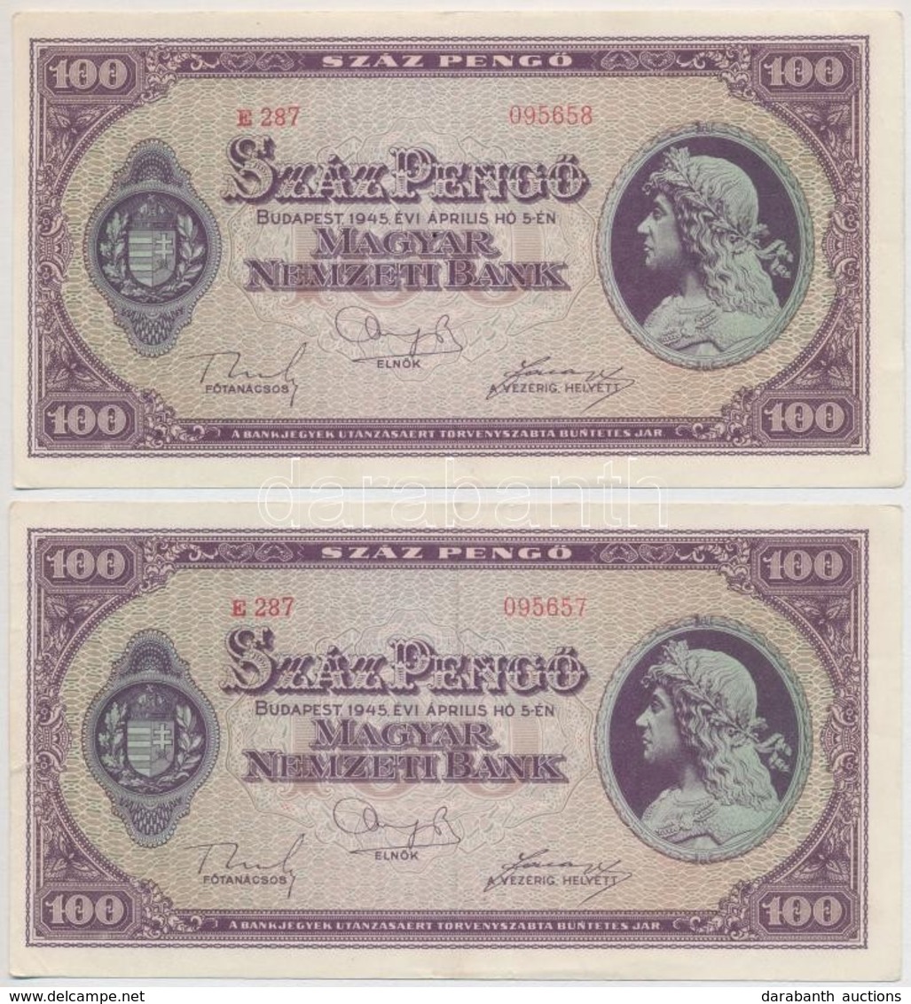 1945. 100P (4x) Sorszámkövetők (2+2) T:II- - Non Classés