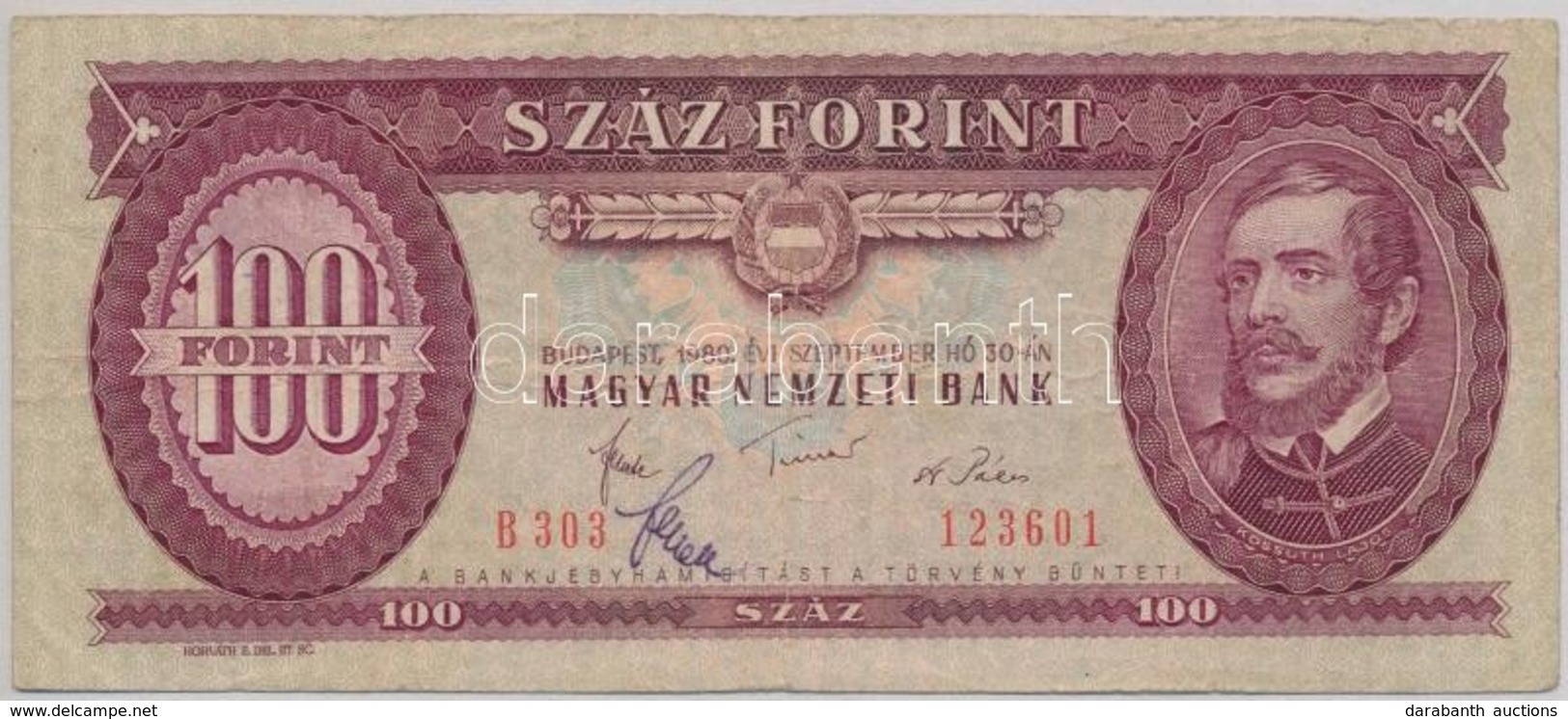 1980. 100Ft, Fekete János, A Magyar Nemzeti Bank Elnökhelyettesének Saját Kezű Aláírásával T:III - Non Classés