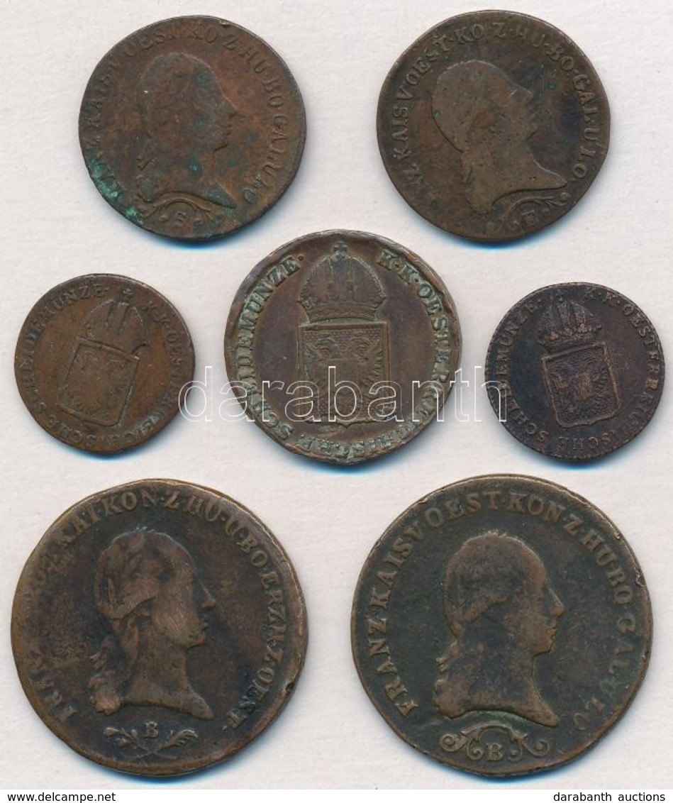 1800B 6kr Cu 'I. Ferenc' + 1812. 1kr Cu 'I. Ferenc' (2x) 'E' és 'S' Verdejelek + 1812B 3kr Cu 'I. Ferenc' + 1816. 1/4kr  - Non Classés