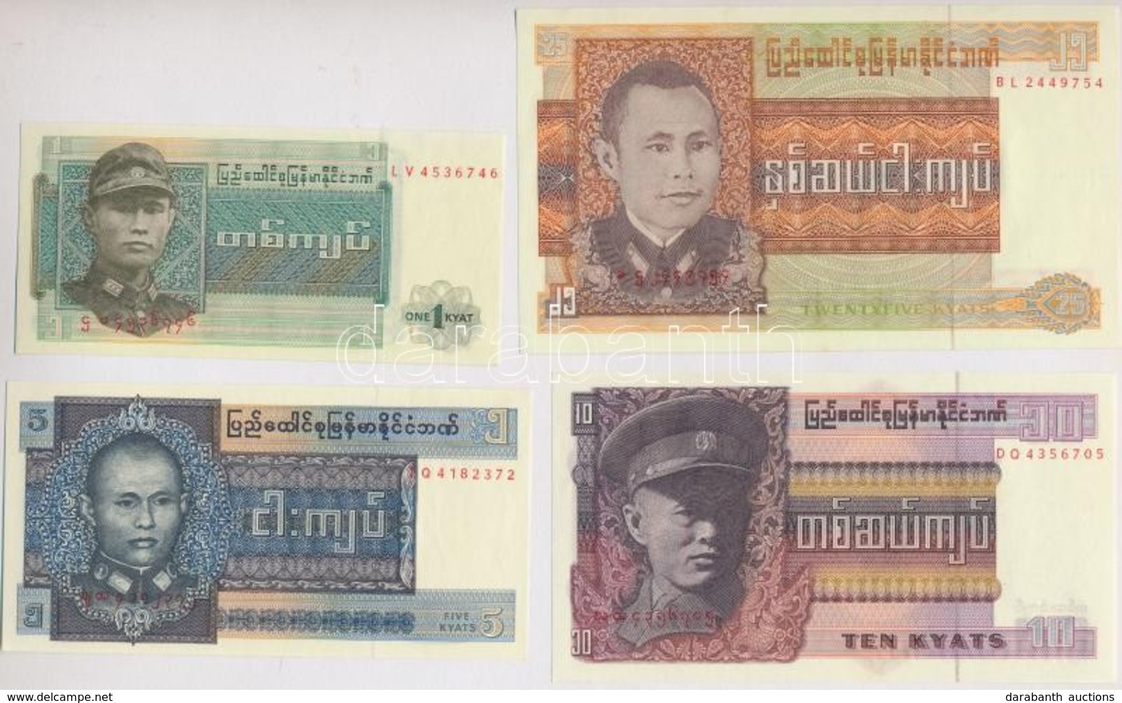 Burma 1972. 1K + 25K + 1973. 5K + 10K T:I 
Burma 1972. 1 Kyat + 25 Kyat + 1973. 5 Kyat + 10 Kyat C:UNC - Non Classés