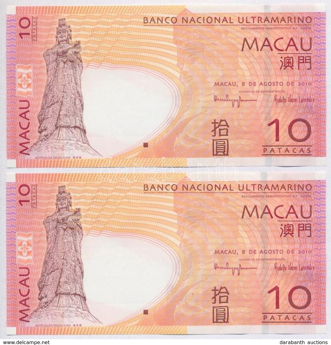 Makaó 2010. 10P (2x) Sorszámkövetők T:II
Macau 2010. 10 Patacas (2x) Sequential Serials C:XF - Non Classés