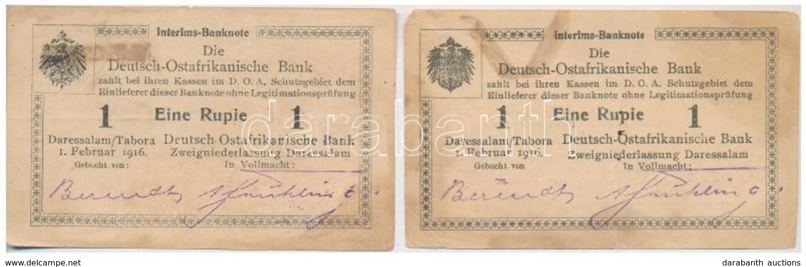 Német Kelet-Afrika 1915. 1R (2x) Eltérő Méretű Sorszámok, Egyik Vízjeles Papíron T:III 
German East Africa 1915. 1 Rupie - Non Classés