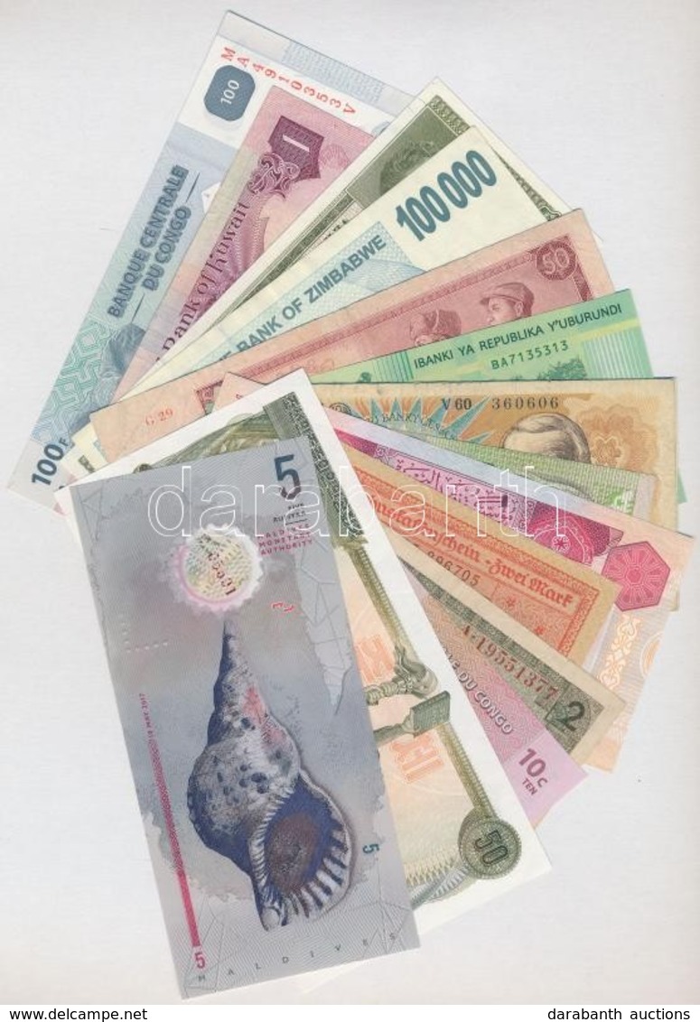 15db-os Vegyes Külföldi Bankjegy Tétel, Közte Maldív-szigetek, Észak-Korea, Kongó, Németország / Weimar Köztársaság és C - Non Classés