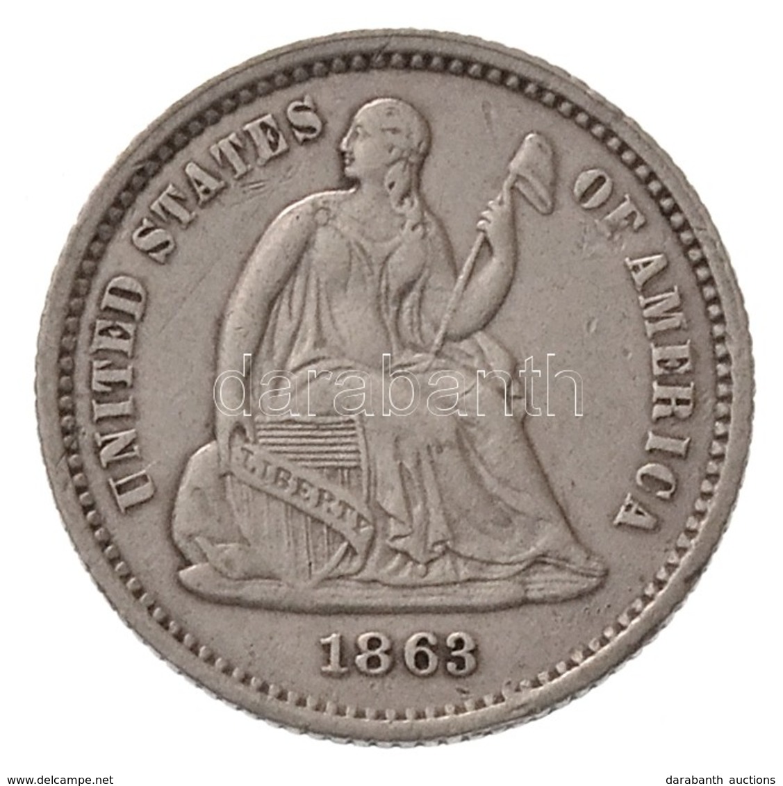 Amerikai Egyesült Államok 1863. 1/2d Ag 'Ülő Szabadság' (1,24g) T:2,2-
USA 1863. 1/2 Dime Ag 'Seated Liberty' (1,24g) C: - Non Classés