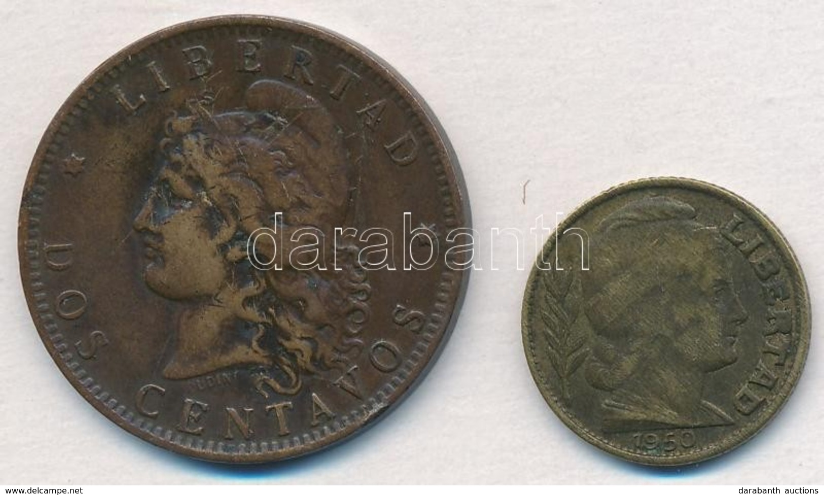 Argentína 1893. 2c Br + 1950. 10c Al-Br T:2,2-
Argentina 1893. 2 Centavos Br + 1950. 10 Centavos Al-Br C:XF,VF - Non Classés