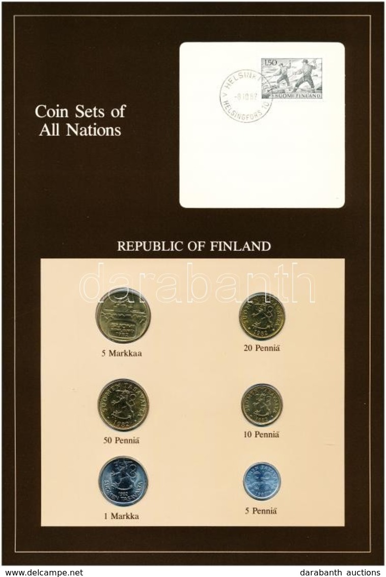 Finnország 1982. 5p-5M (6xklf), 'Coin Sets Of All Nations' Forgalmi Szett Felbélyegzett Kartonlapon T:1 
Finland 1982. 5 - Sin Clasificación