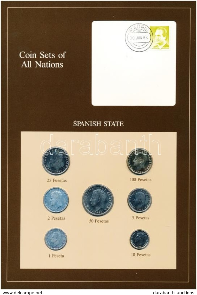 Spanyolország 1983-1985. 1P-100P (7xklf), 'Coin Sets Of All Nations' Forgalmi Szett Felbélyegzett Kartonlapon T:1 
Spain - Non Classés