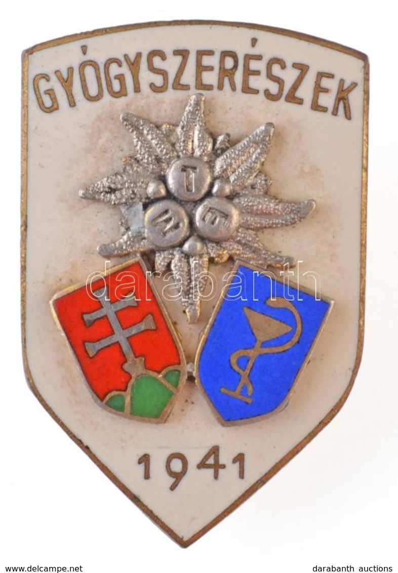 1941. 'Gyógyszerészek - MTE (Magyar Turista Egyesület)' Zománcozott Fém Gomblyukjelvény, Hátoldalán 'BERÁN N BPEST' Gyár - Non Classés