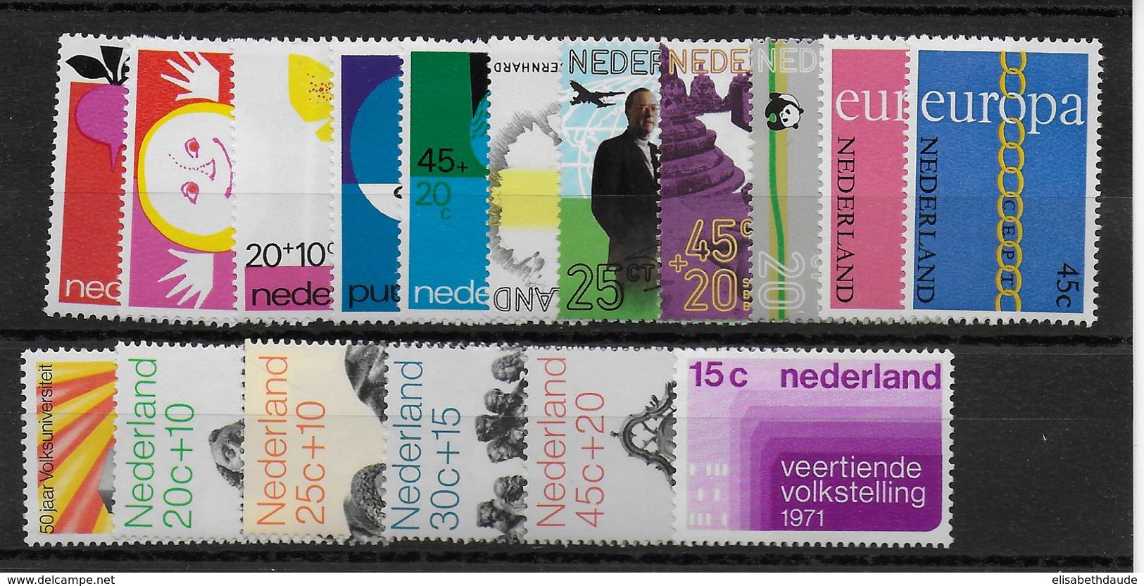 NEDERLAND - ANNEE COMPLETE 1971 ** MNH - COTE YVERT = 23 EUR. - 17 VALEURS - Années Complètes