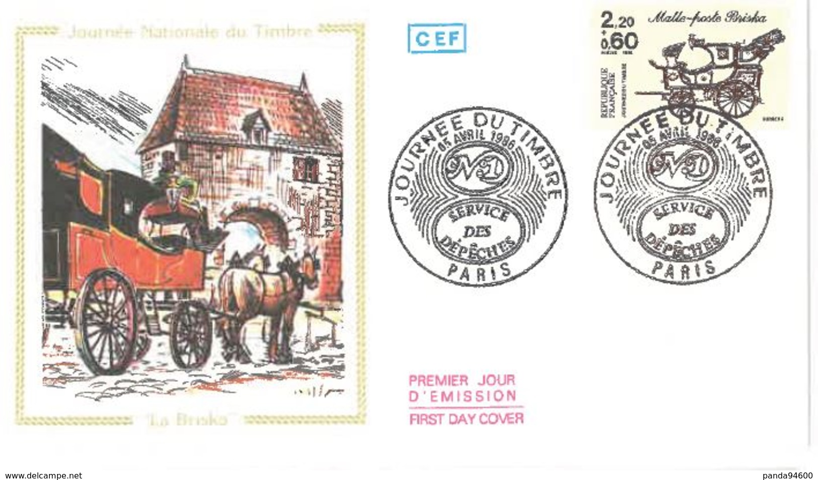 FDC Journée Du Timbre Service Des Dépêches Malle Poste  (75 Paris 05/04/1986) - 1980-1989