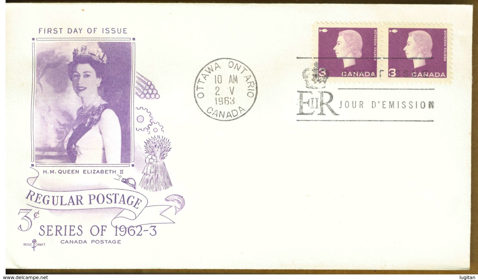 CANADA - SERIE ORDINARIA 3 C. - Y 1963 FDC - 1952-1960