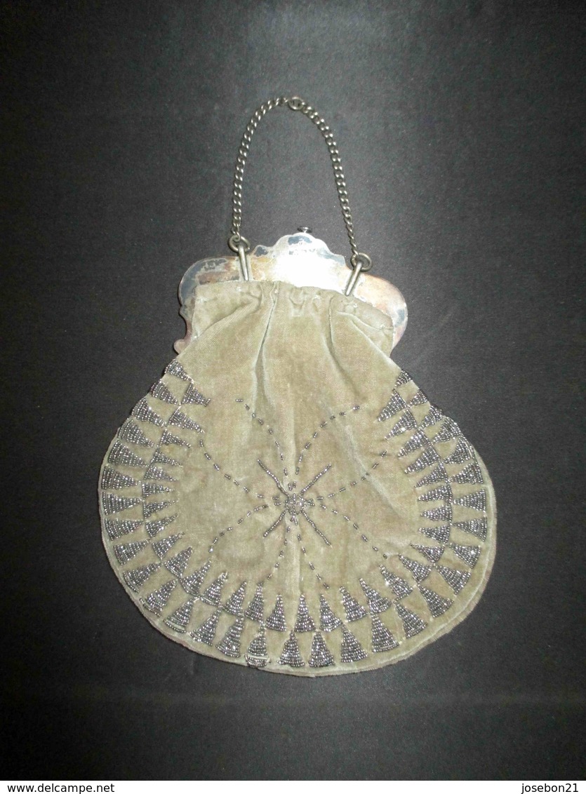 Ancienne Grande Bourse Aumônière Petit Sac Argent Velours Napoléon III XIX ème - Ante 1900