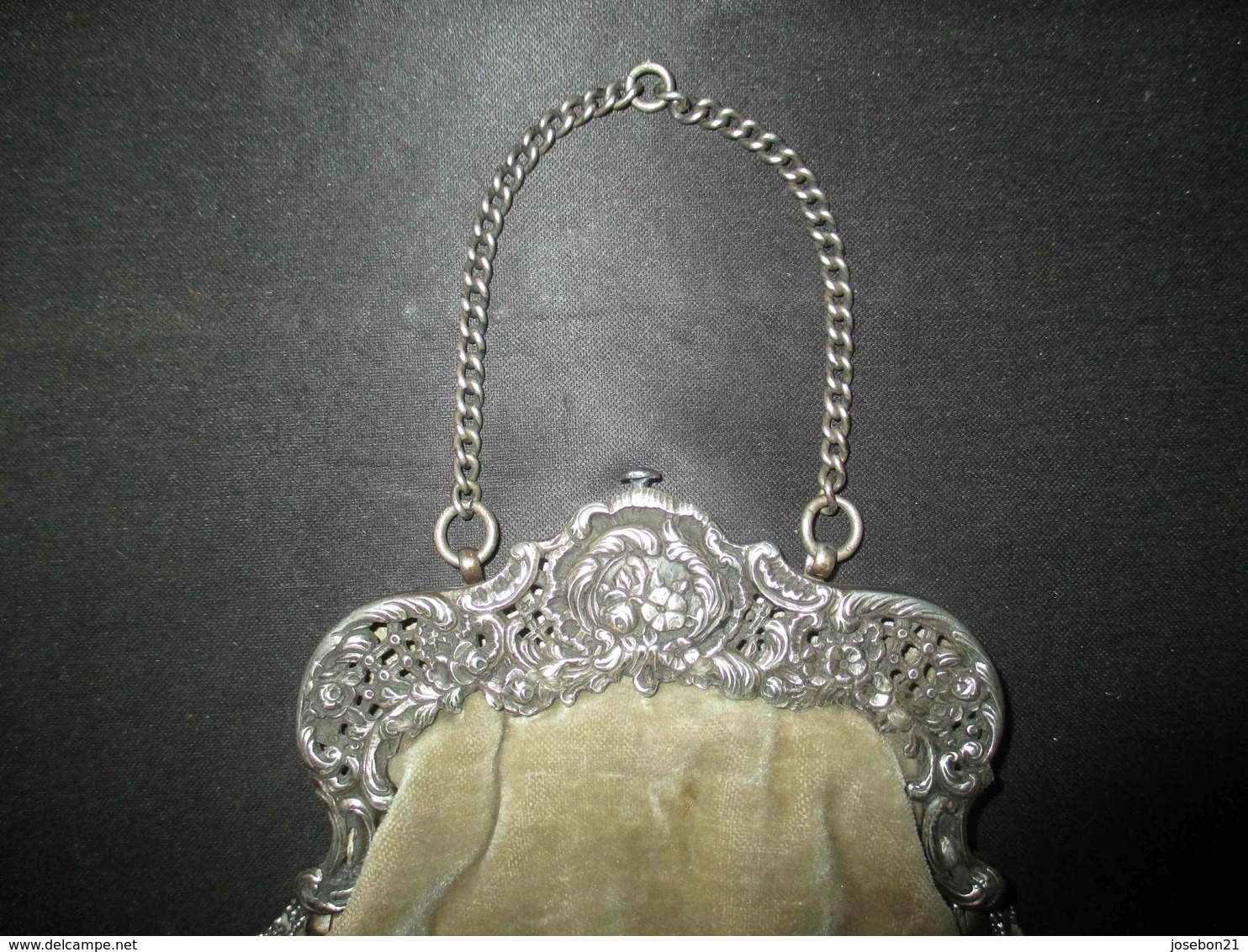 Ancienne Grande Bourse Aumônière Petit Sac Argent Velours Napoléon III XIX ème - Antes De 1900