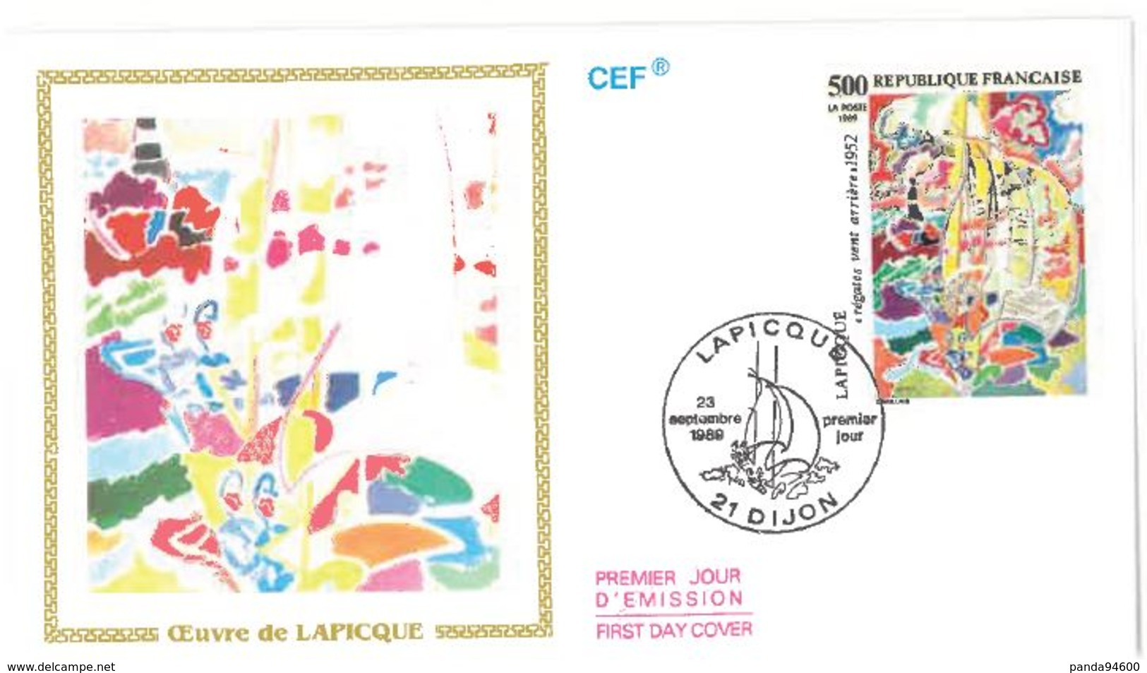 FDC Oeuvre De Lapicque Régates Vent Arrière (21 Dijon 23/09/1989) - 1980-1989