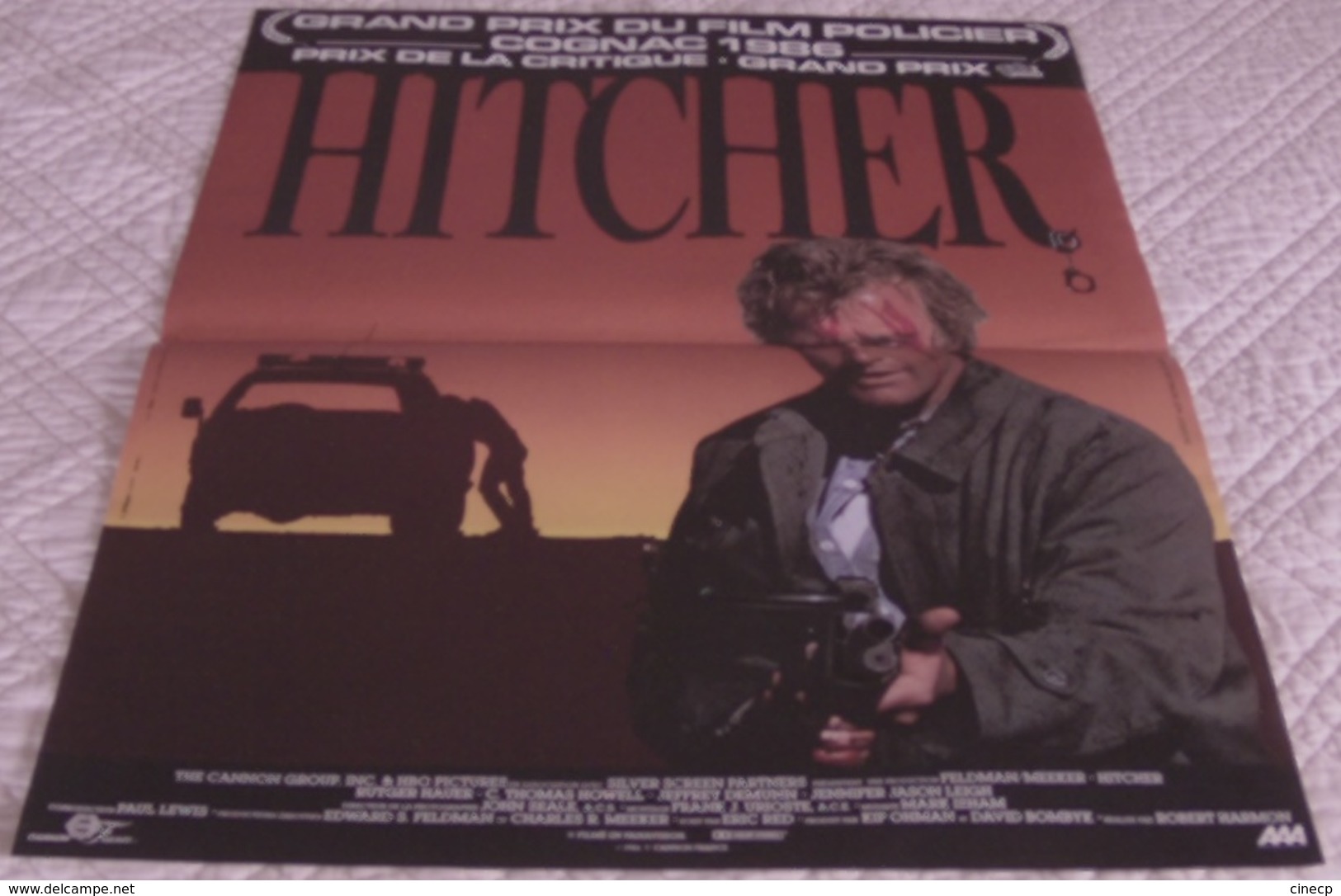 AFFICHE CINEMA ORIGINALE FILM THE HITCHER RUTGER HAUER Robert HARMON COGNAC 1986 TBE - Posters