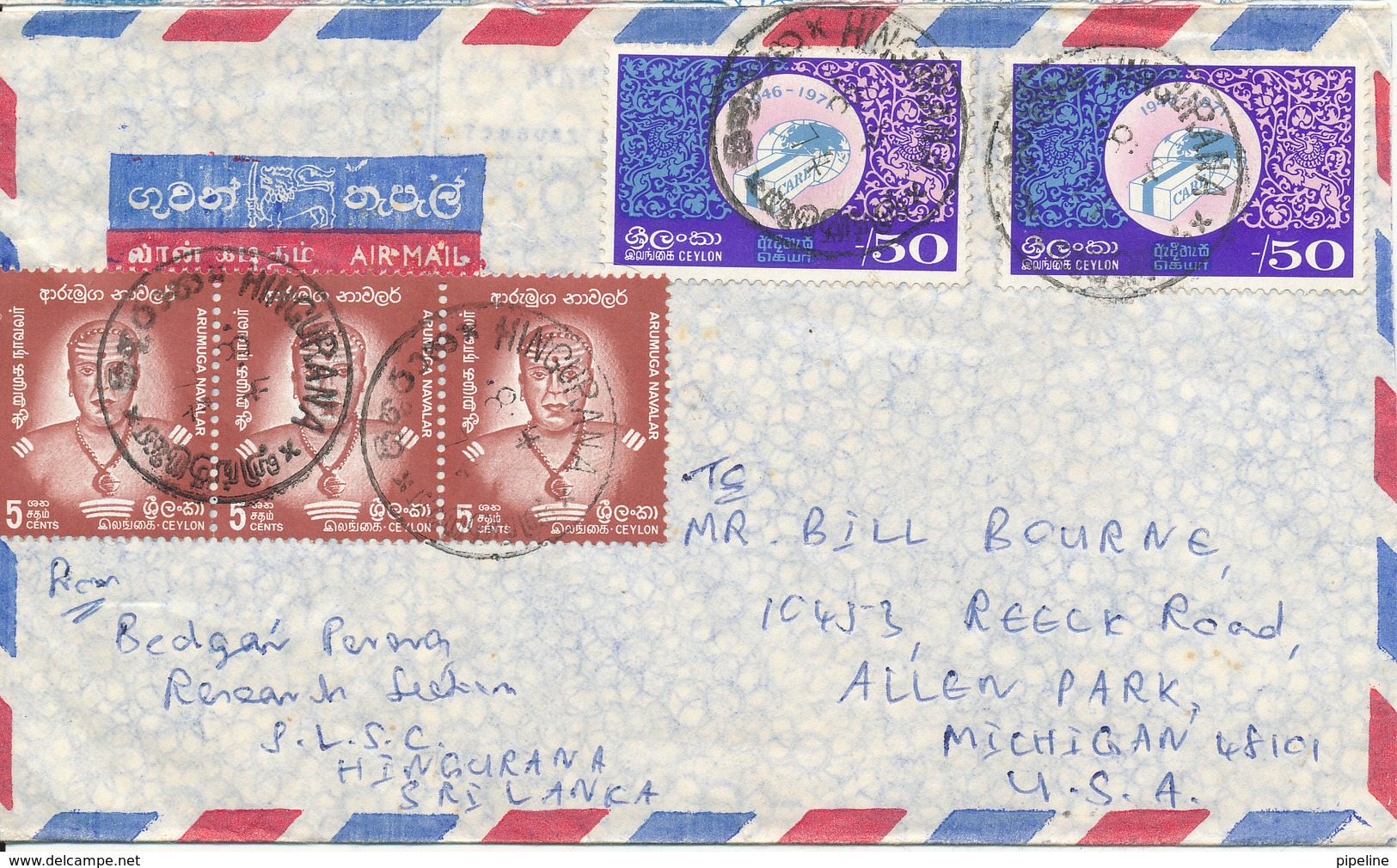 Ceylon Air Mail Cover Sent To USA 8-4-1974 With Stamps On Front And Backside Of The Cover - Sri Lanka (Ceylon) (1948-...)