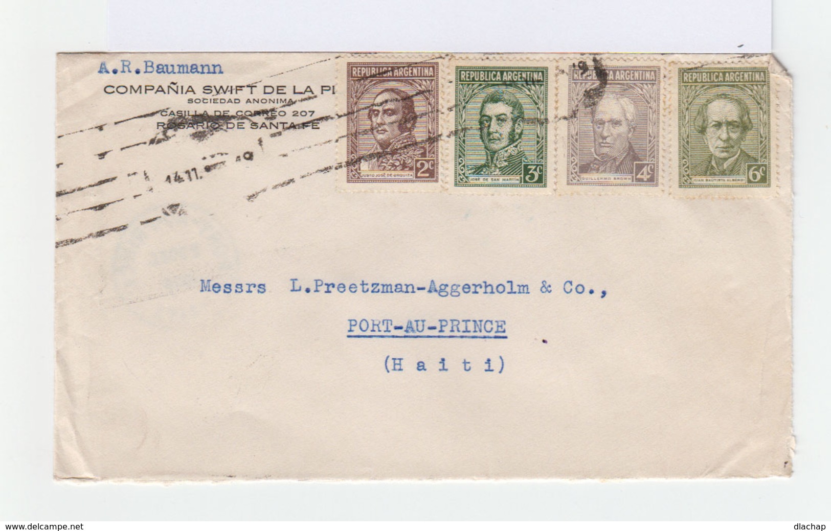 Sur Enveloppe Quatre Timbres Série Des Célébrité Oblitérés 1935 Cachets Et Lignes . CAD Port Au Prince 1935. (902) - Lettres & Documents