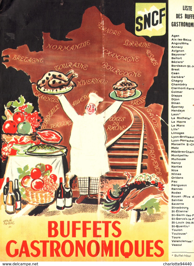 PUB  BUFFETS GASTRONOMIQUES " SNCF "  1952 - Chemin De Fer