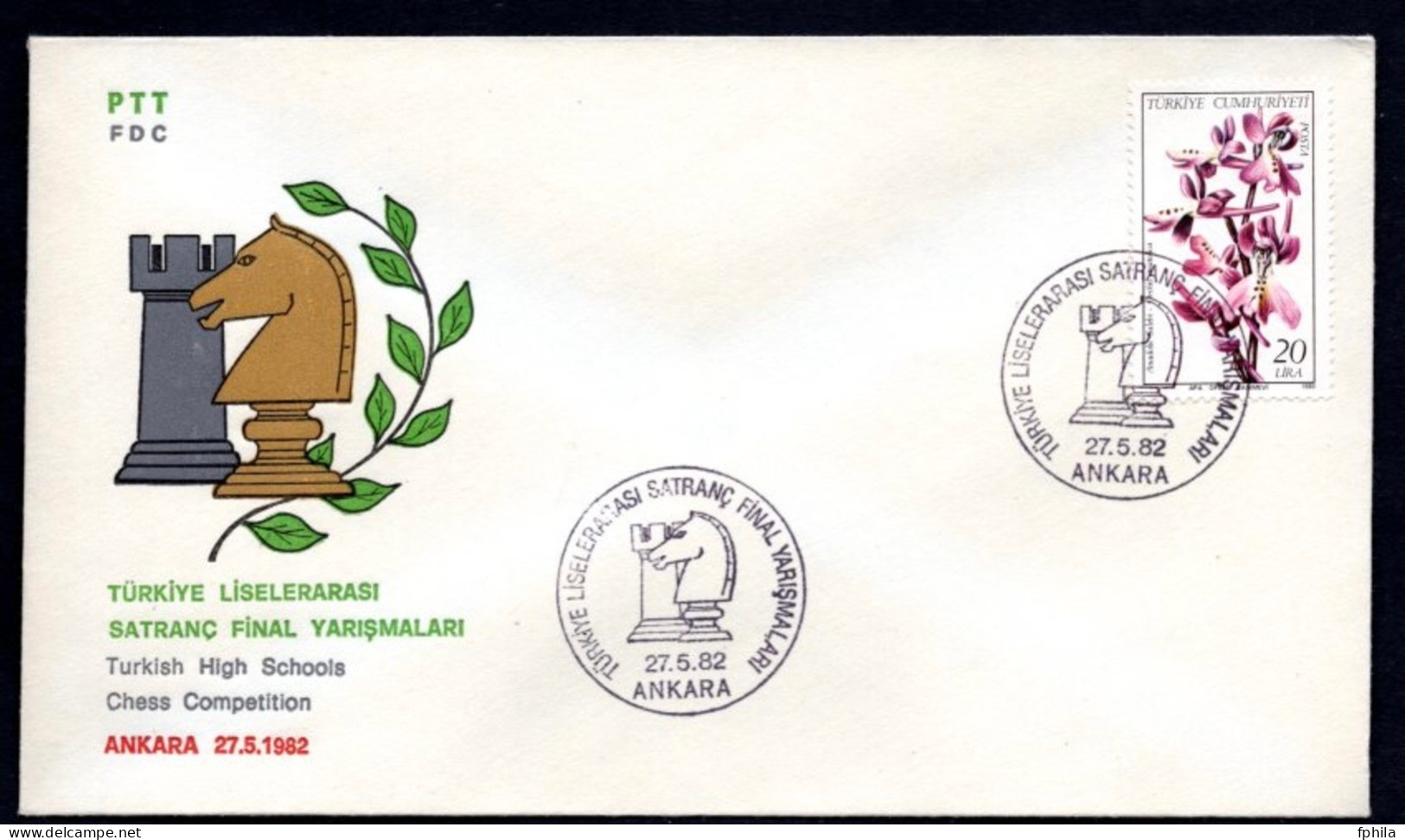 1982 TURKEY TURKISH HIGH SCHOOLS CHESS COMPETITION FDC - Scacchi