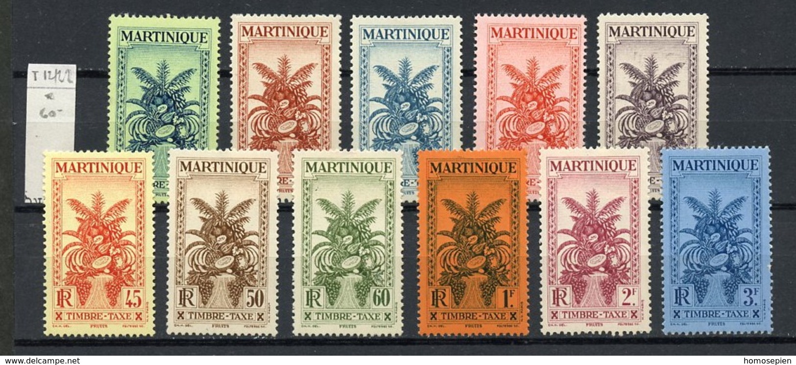 Martinique Taxe 1933 N°T12 à 22 - Michel N°P12 à 22 * - Série Corbeille De Fruits - Timbres-taxe