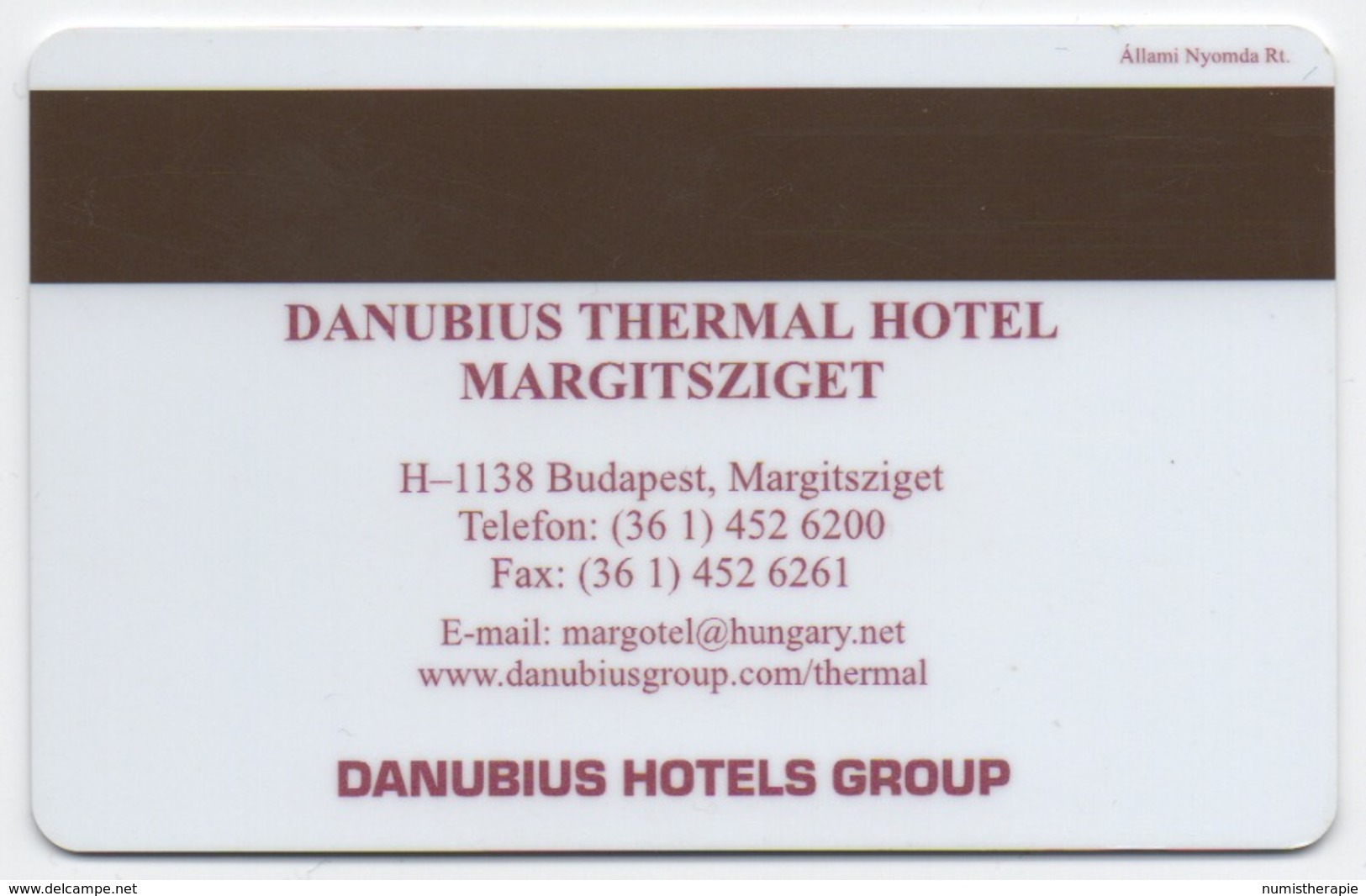 Carte Clé Hôtel : Danubus Thermal Hotel Margitsziget : Budapest Hongrie - Cartes D'hotel