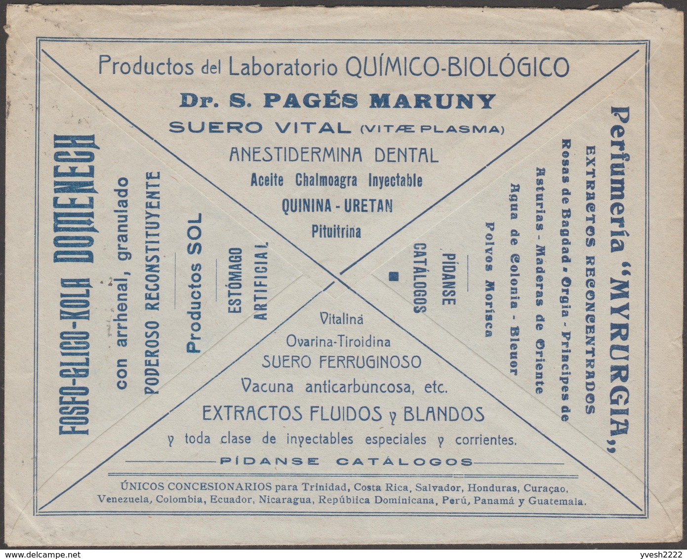 Espagne 1920. Entier Postal Publicitaire. Laboratoire Chimique Et Biologique. Plasma, Dentisterie, Quinine Parfums Roses - Kühe