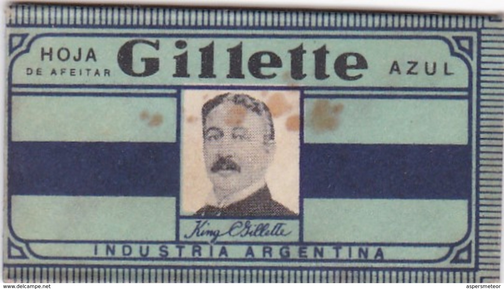 GILLETTE AZUL, INDUSTRIA ARGENTINA. RAZOR BLADE LAME DE RAISOR HOJA DE AFEITAR. CIRCA 1940s-BLEUP - Scheermesjes