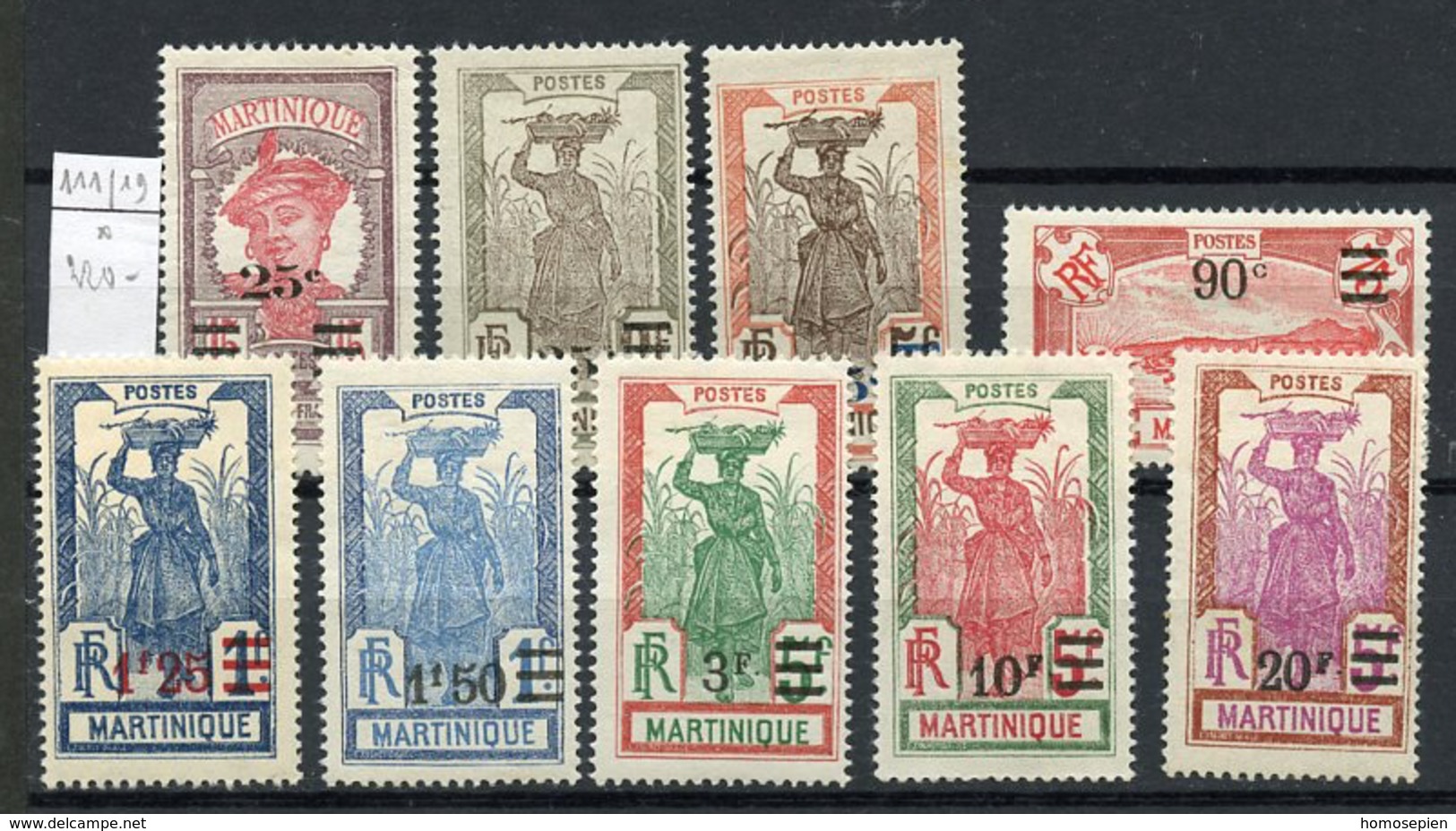 Martinique 1924-27 Y&Tn°111 à 119 - Michel N°(?) * - Série Courante - Neufs