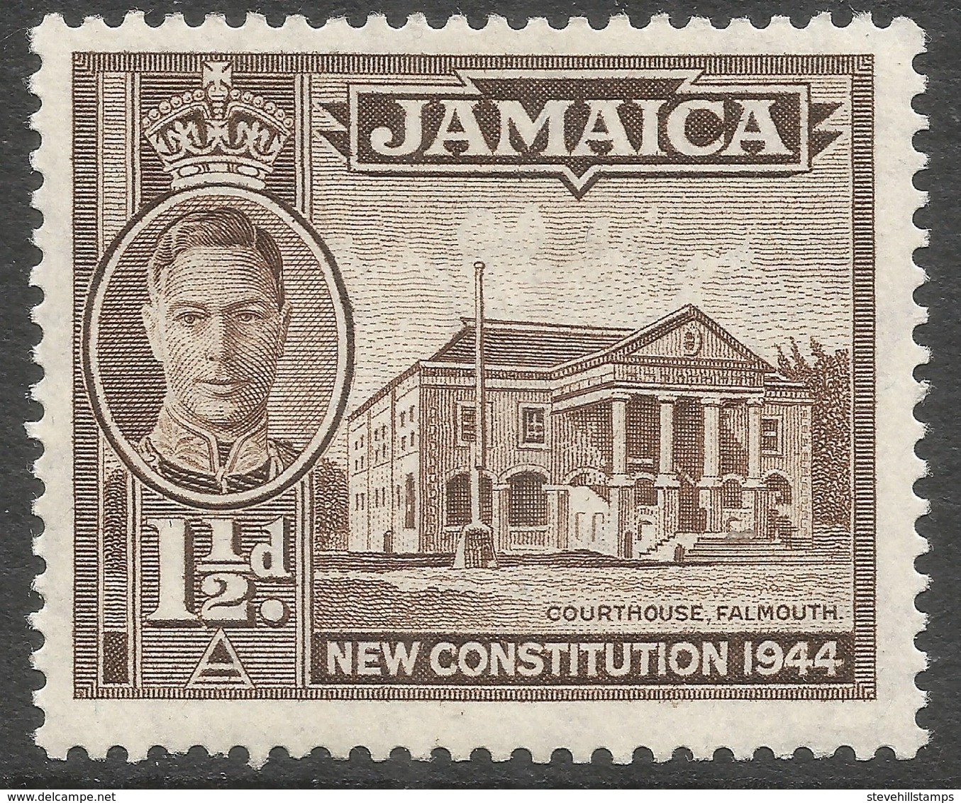 Jamaica. 1945-46 KGVI. New Constitution. 1½d MH. P12½X13 SG 134a - Jamaica (...-1961)