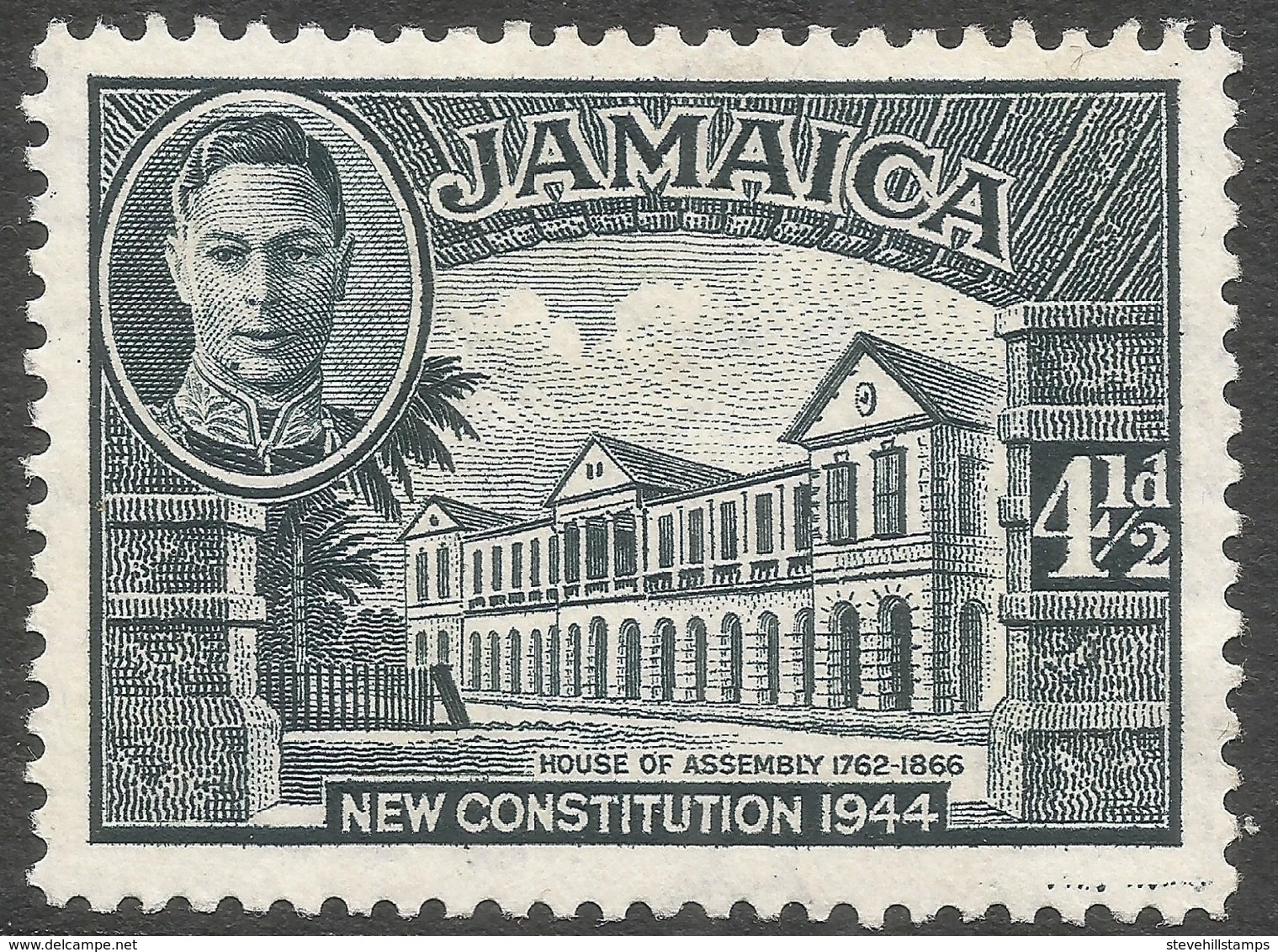 Jamaica. 1945-46 KGVI. New Constitution. 4½d MH. P12½ SG 137 - Jamaica (...-1961)