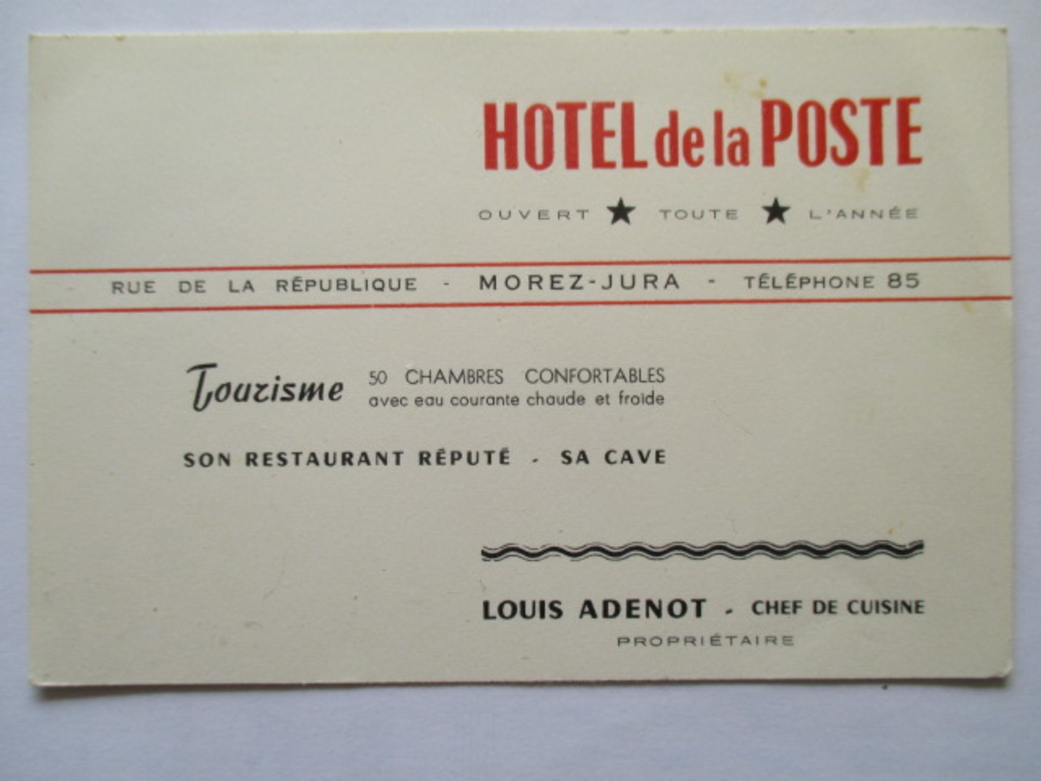 Hotel De La Poste Morez Jura  Louis Adenot - Cartes De Visite