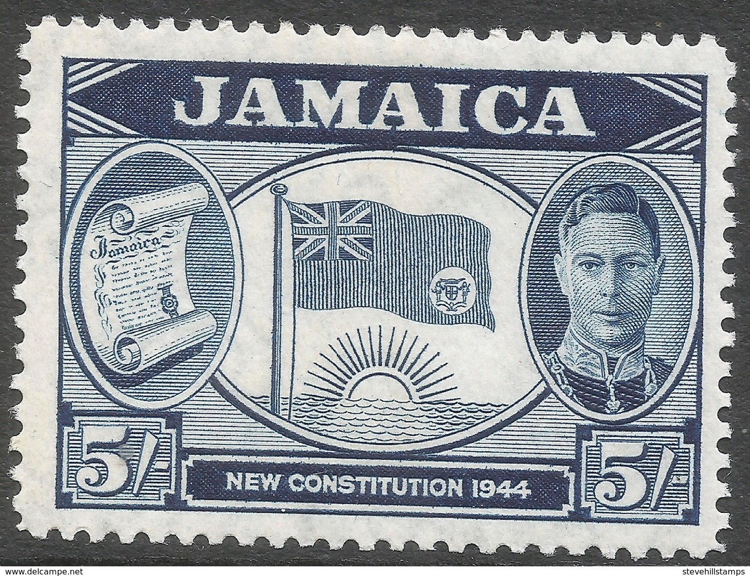 Jamaica. 1945-46 KGVI. New Constitution. 5/- MH. SG 139 - Jamaica (...-1961)