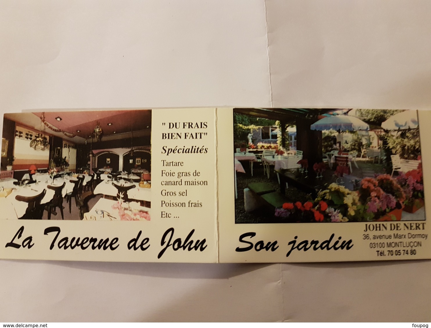 CALENDRIER 1991 LA TAVERNE DE JOHN RESTAURANT MONTLUCON JOHN DE NERT - Petit Format : 1991-00