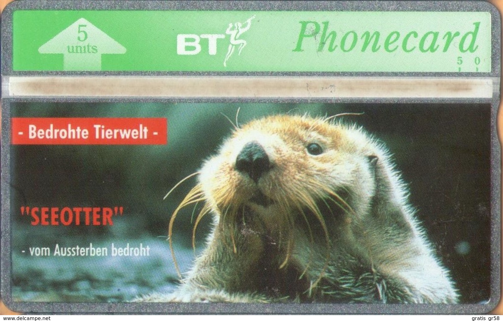 United Kingdom - BTO-016, "Seaotter" Sea Otter, Wildlife, 5 U, 5000ex, 2/93, Mint - BT Emissions Etrangères