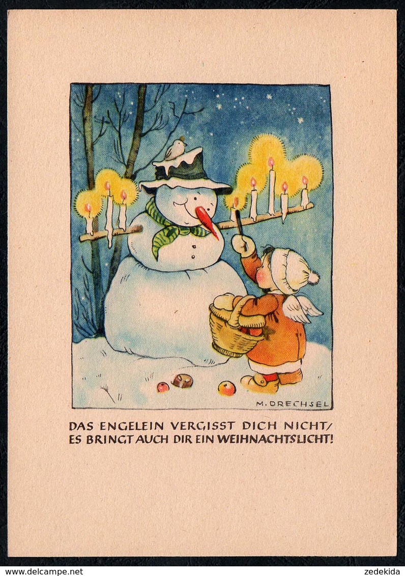 B9932 - TOP Marianne Drechsel Glückwunschkarte Weihnachten - Spruchkarte - Schneemann - Driesen Verlag Berlin - Sonstige & Ohne Zuordnung