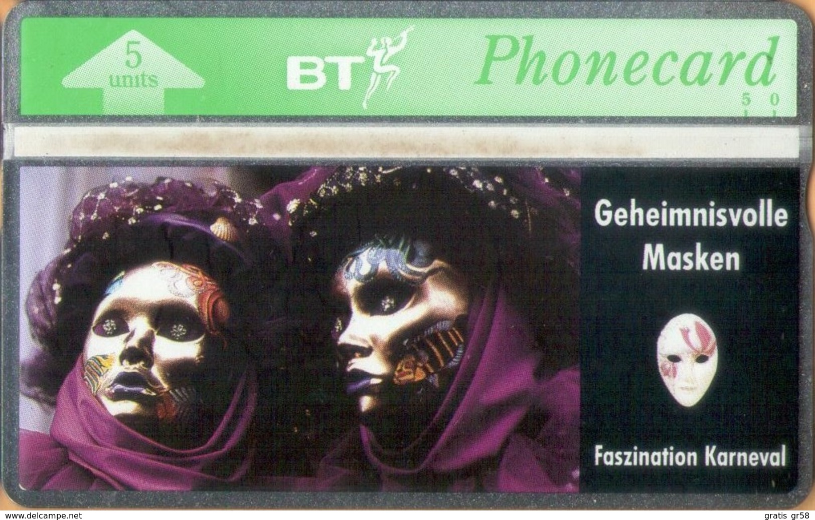 United Kingdom - BTO-019, Geheimnisvolle Masken, Mysterious Masks, Carnaval, 5 U, 5000ex, 2/93, Mint - BT Emissions Etrangères