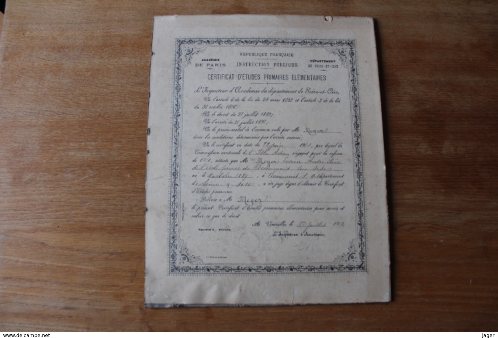 Diplome Scolaire  Seine Et Oise  Isle Adam 1901 - Diplômes & Bulletins Scolaires