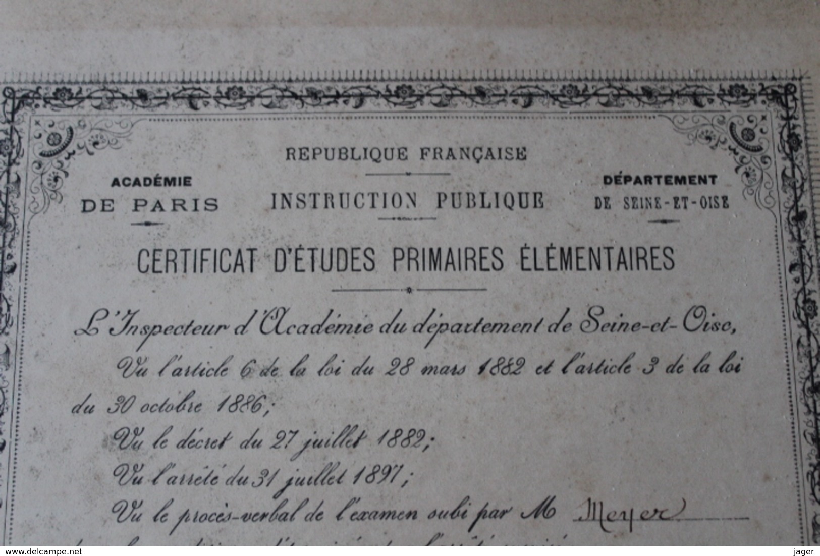 Diplome Scolaire  Seine Et Oise  Isle Adam 1901 - Diploma's En Schoolrapporten