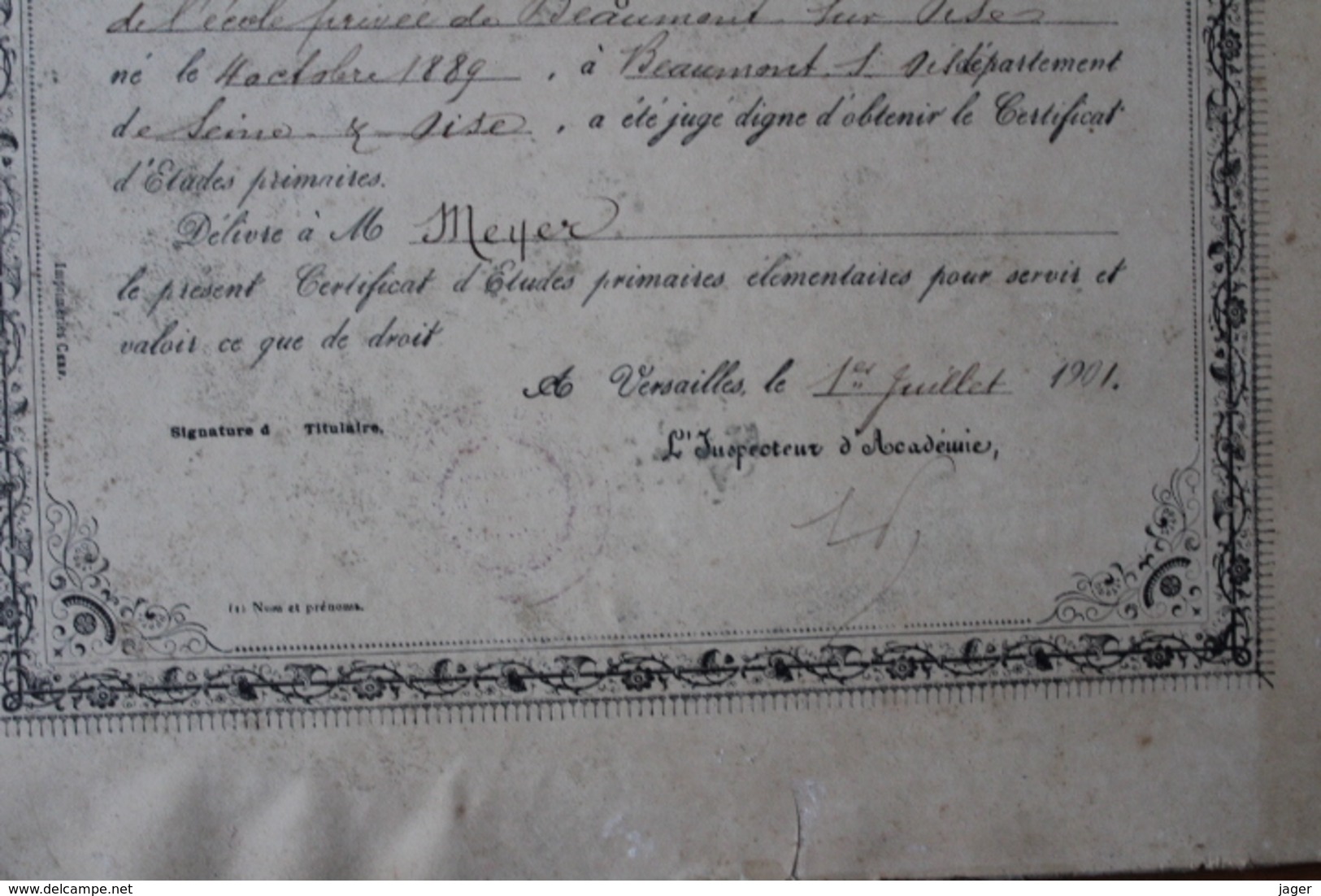 Diplome Scolaire  Seine Et Oise  Isle Adam 1901 - Diploma's En Schoolrapporten