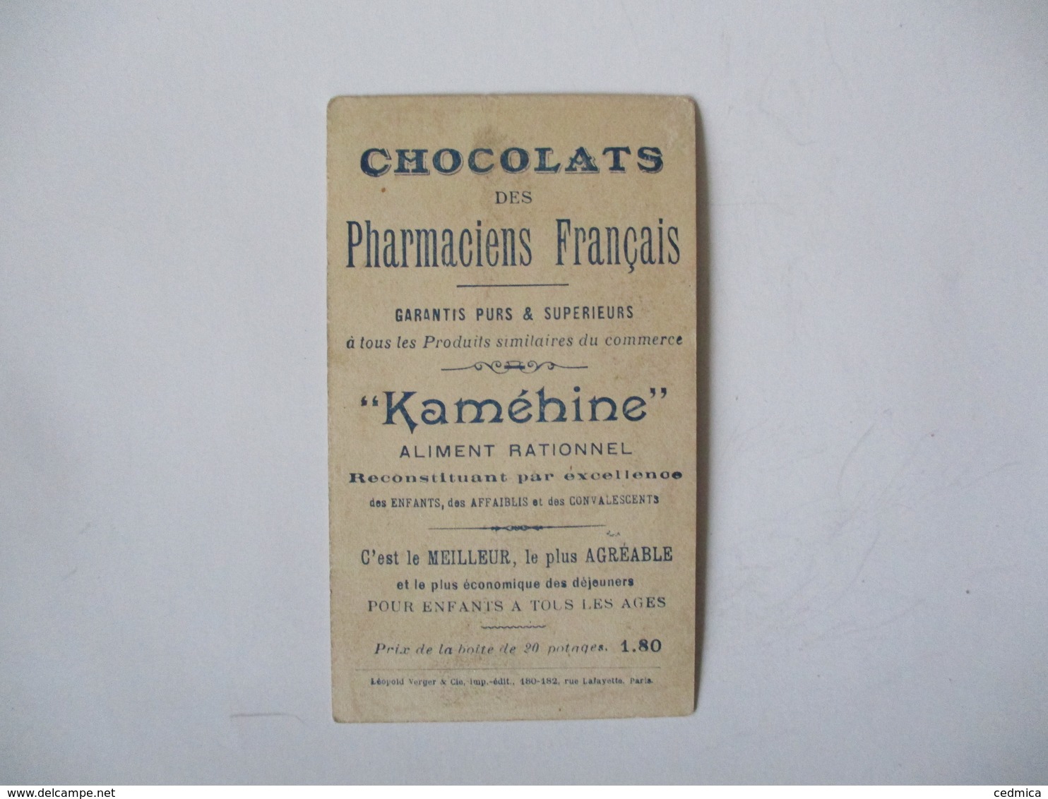 CHOCOLAT DES PHARMACIENS FRANCAIS "KAMEHINE"  LA LAINE LES ETOFFES LEOPOLD VERGER IMP. EDIT. PARIS - Autres & Non Classés