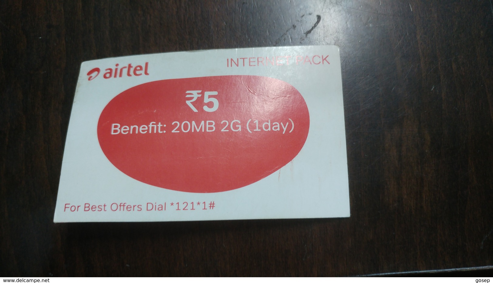 India-airtel-internet Pack-(5 Ruppia)-benefit 20mb 2g-1day-(2)-31.12.2017-used Card+1 Card Prepiad Free - Indien