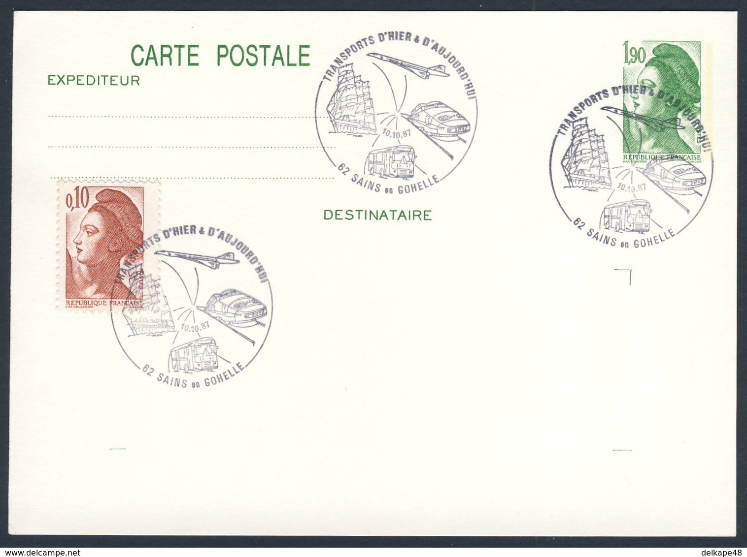 France Rep. Française 1987 Card / Karte / Carte - Transports D'hier & D'aujoud'hui : Avion, Train, Bus, Bateau - Treinen