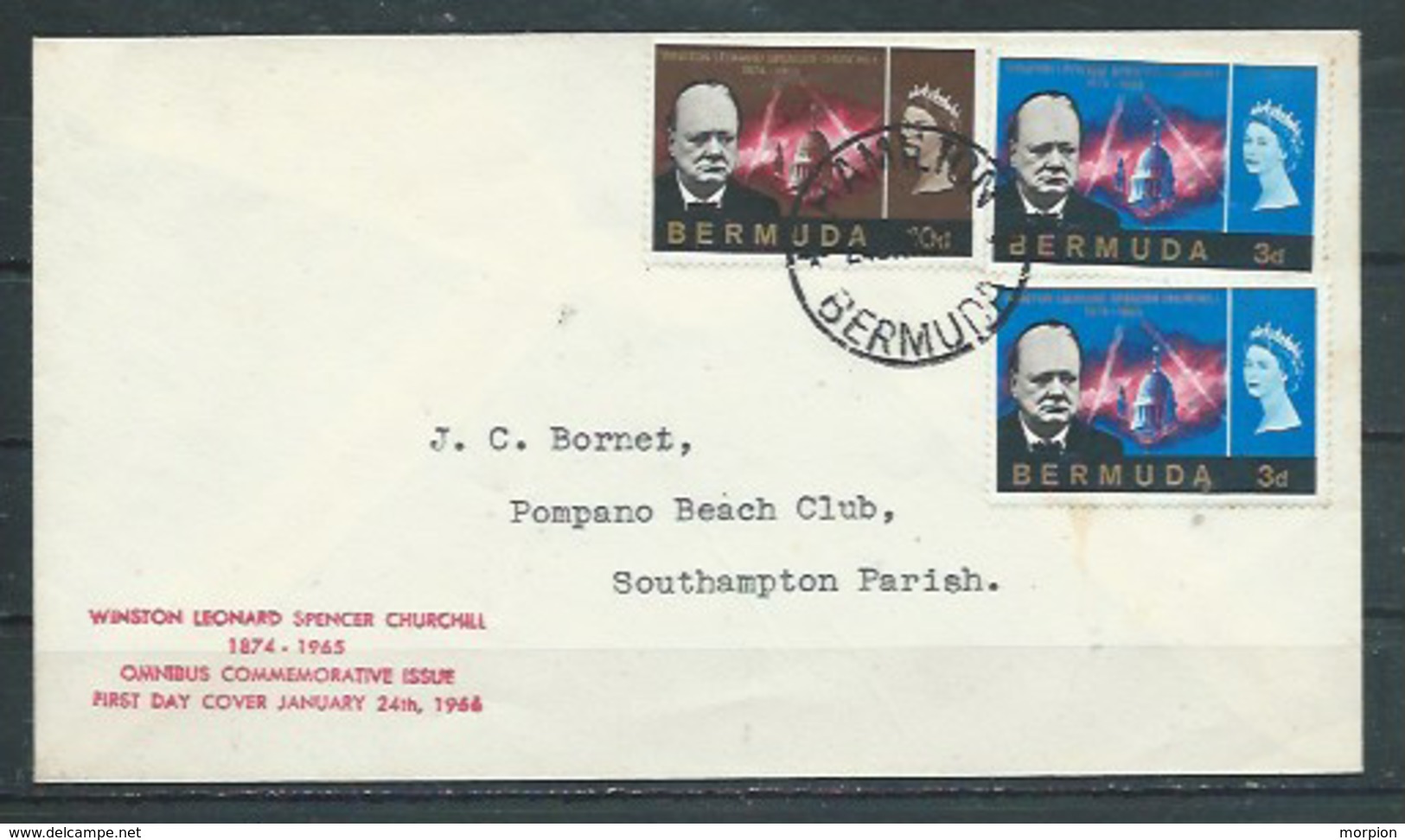 BERMUDES  Enveloppe FDC  24 Janv. 66  Yvert  N° 189 / 191  CHURCHILL - Bermudes