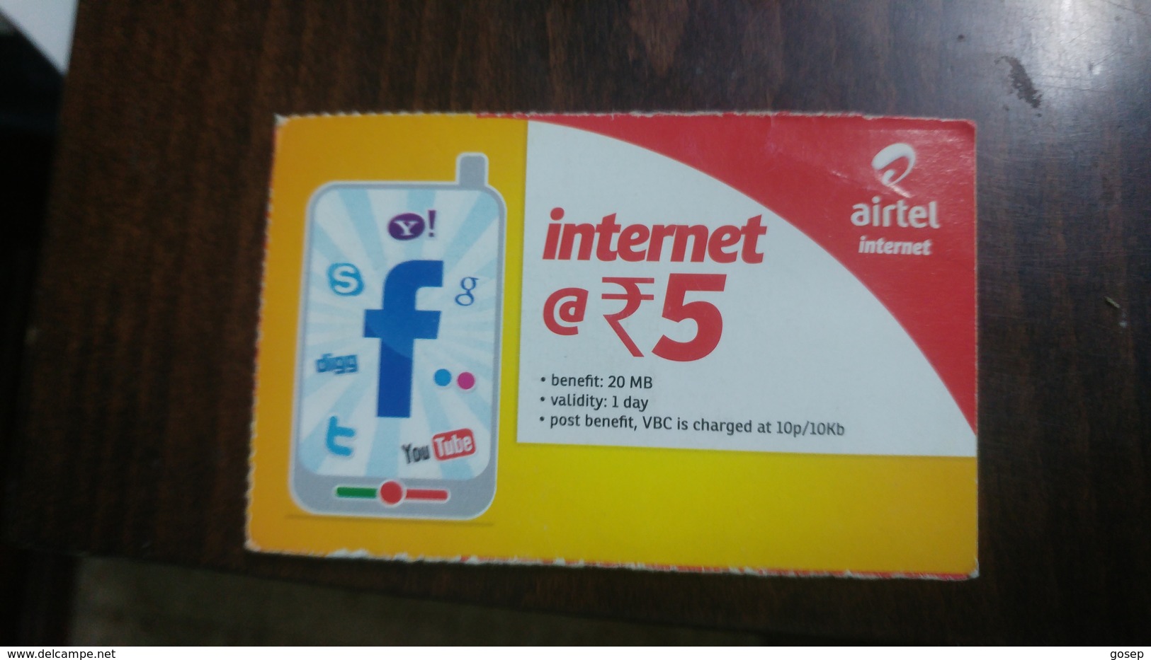 India-airtel-internet-(5 Ruppia)-(12)-31.3.2016-used Card+1 Card Prepiad Free - Indien