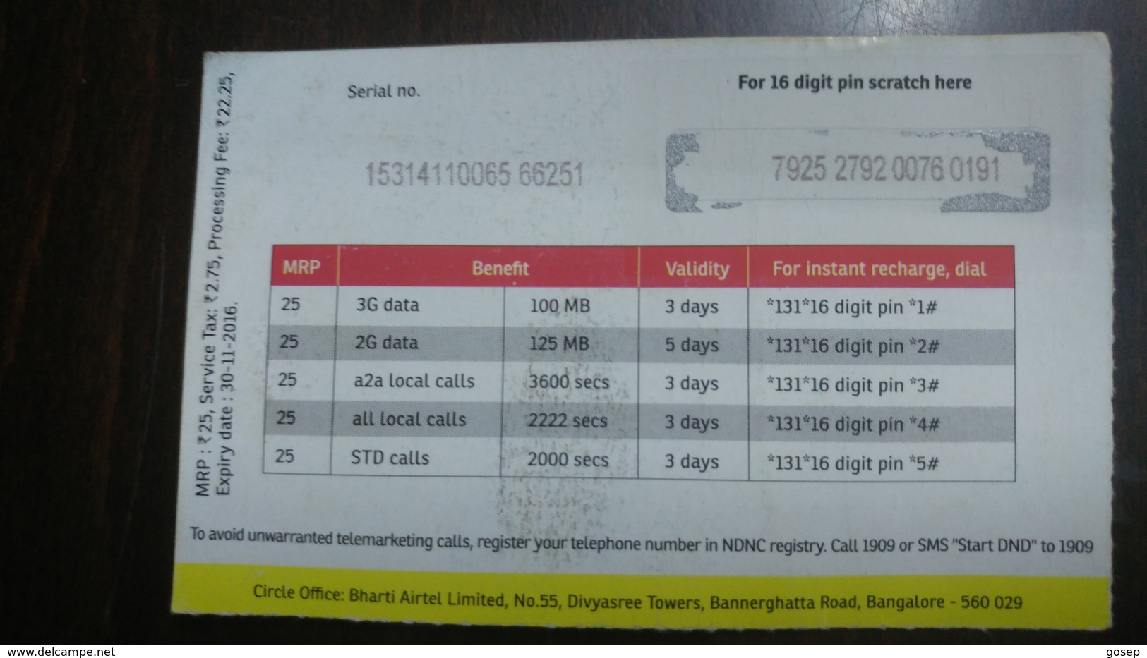 India-airtel-star Pack-(25 Ruppia)-boy & Gril-(16)-30.11.2016-used Card+1 Card Prepiad Free - Indien
