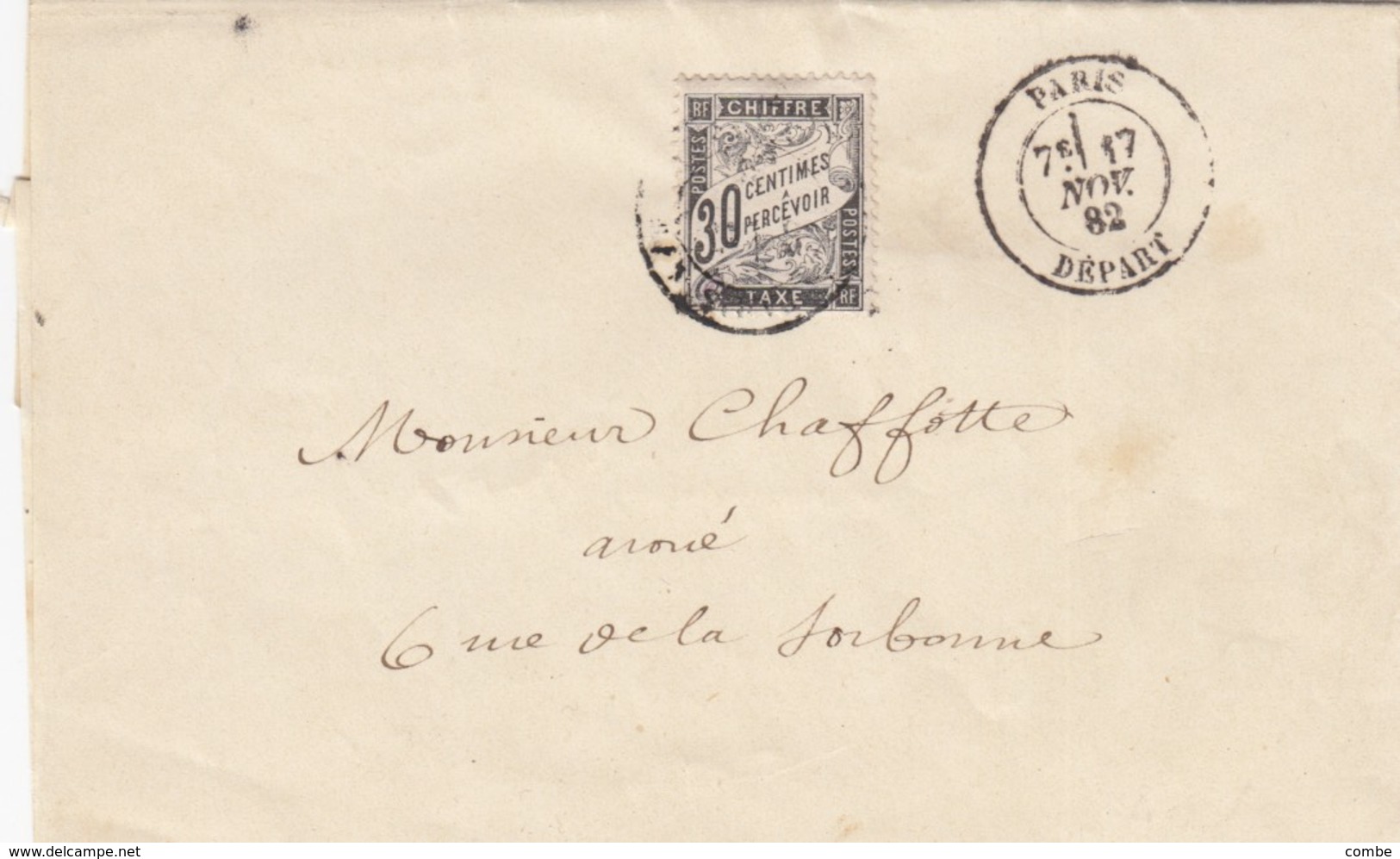 LETTRE.  17 NOVEMBRE 1882. PARIS PARIS POUR  L'AIGLE. N° 18 TAXE 30c. VERSO ROUGE CAISSE DES DEPOTS ET CONSIGNATIONS - 1877-1920: Période Semi Moderne