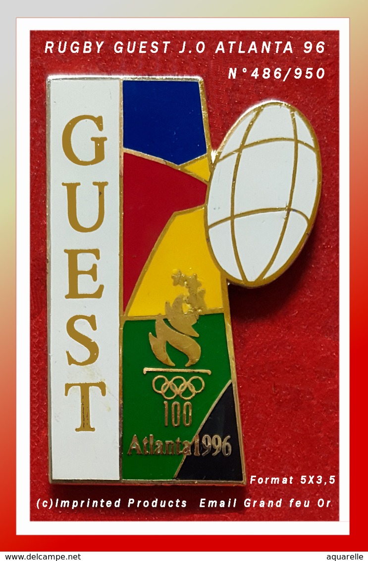 SUPER MAX PIN'S  J.O ATLANTA -Ballon RUGBY : CREATION (c)IMPRINTED PRODUCTS Numéroté N° 486/950 émail Grand Feu 5X3,5cm - Rugby