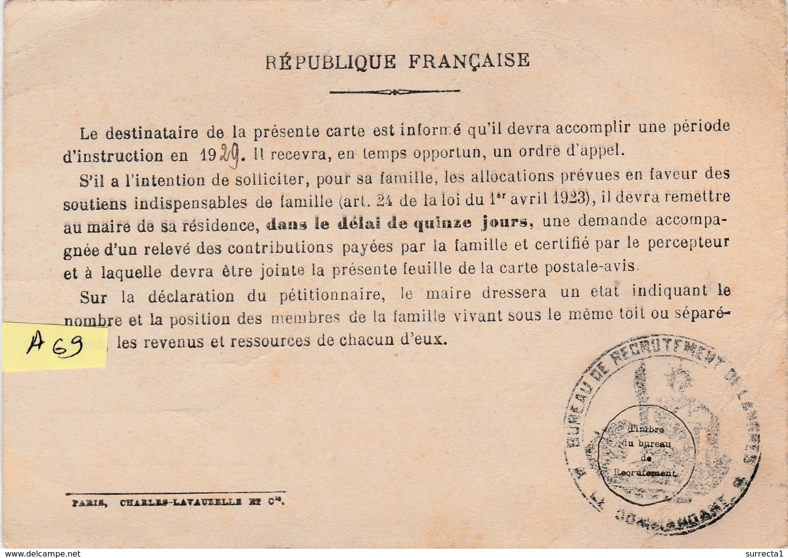 A 69 / Carte Postale Avis / Mobilisation Cavalerie / Recrutement Langres / Pour 70 Bonnevent - Autres & Non Classés